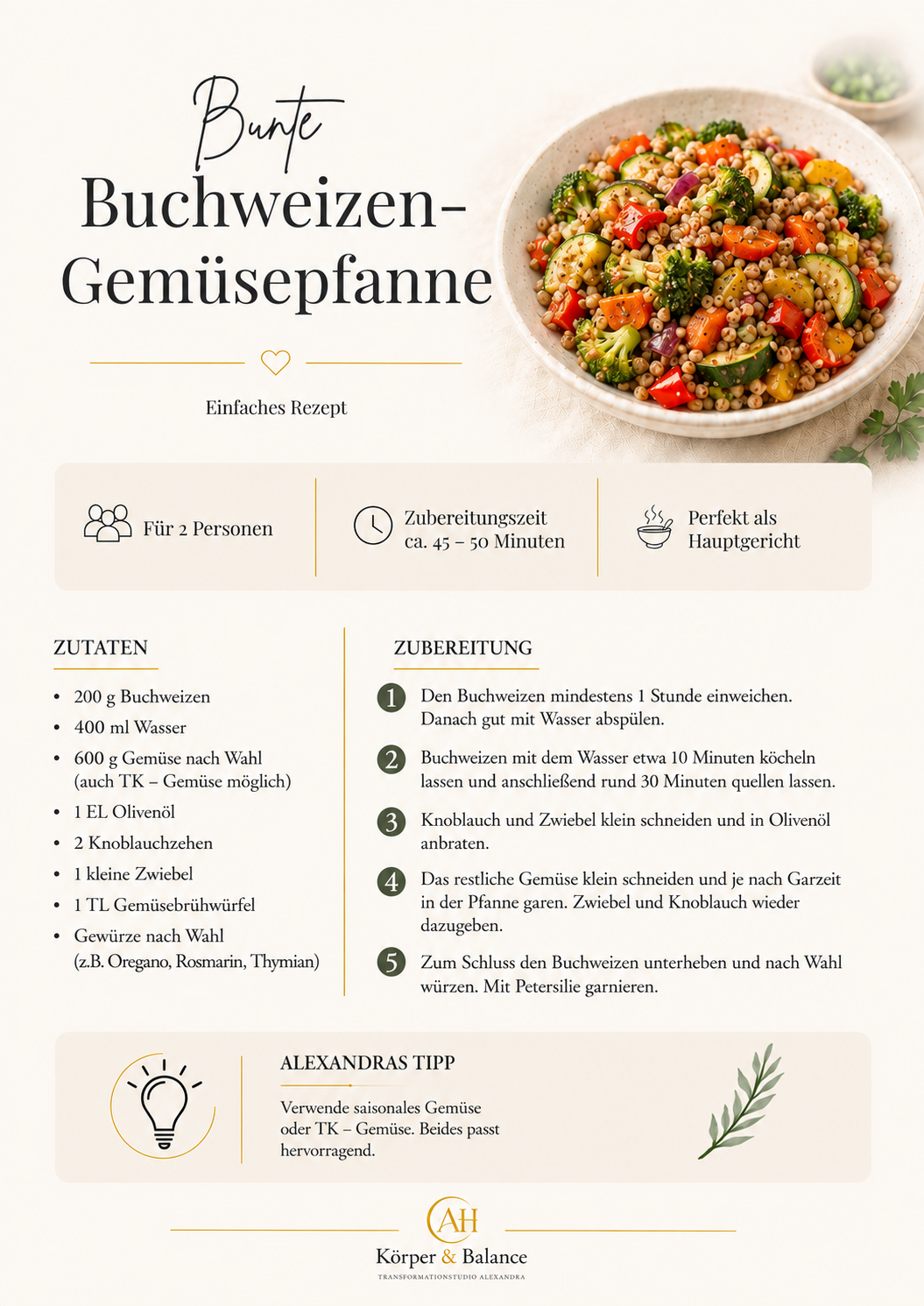Rezeptkarte: Bunte Buchweizen-Gemüsepfanne