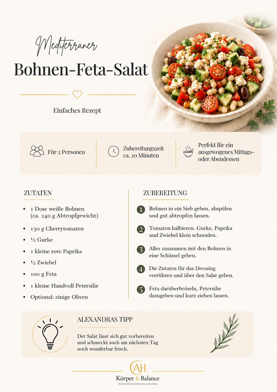 Rezeptkarte: Mediterraner Bohnen-Feta-Salat